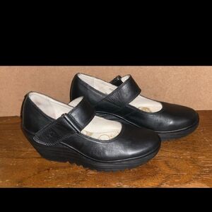 Fly London Black Wedge Mary Jane Shoes